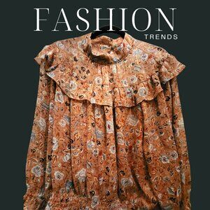 Ann Taylor Floral Blouse - Orange and Cream